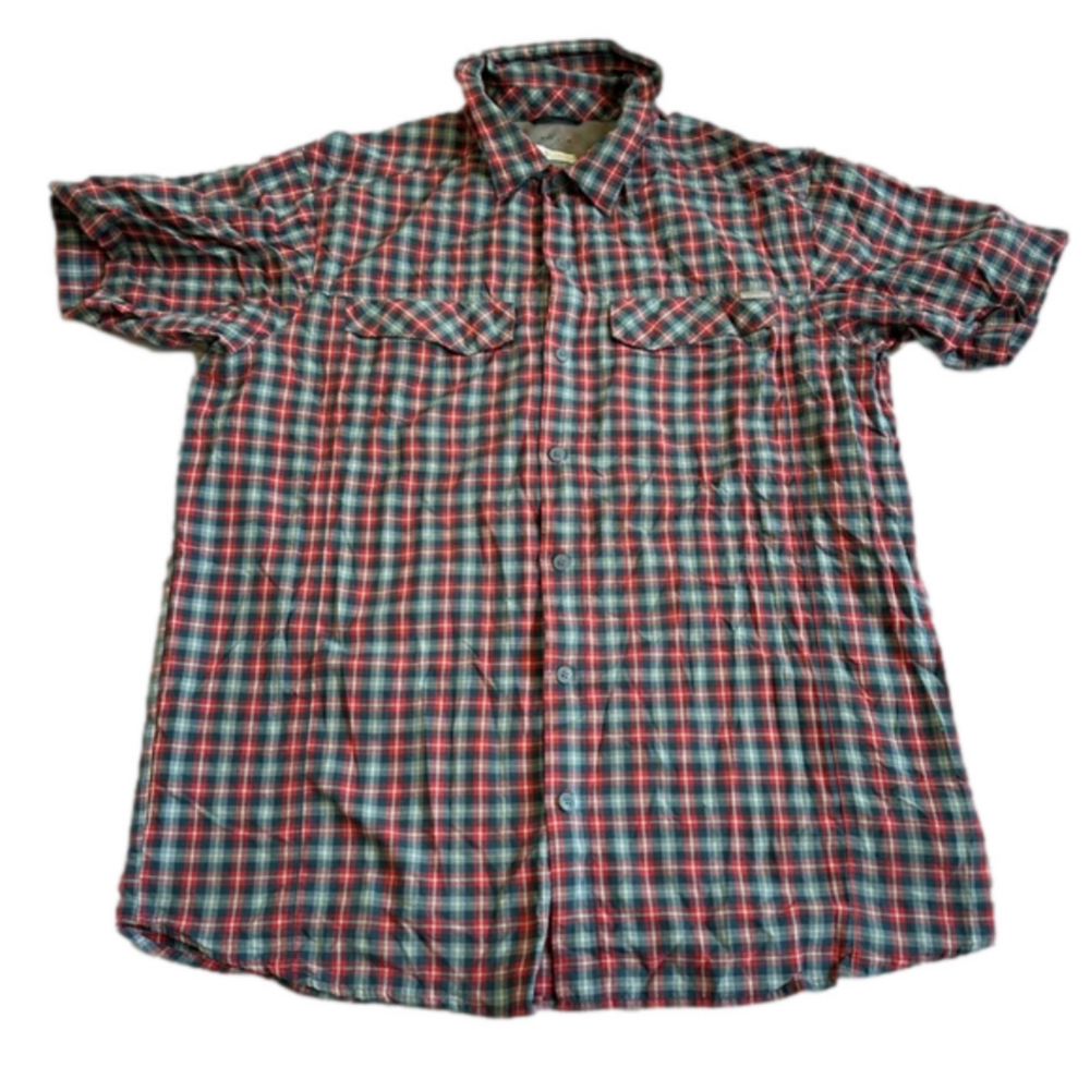 Columbia Short Sleeve Silver Ridge Hiking Shirt Gray Red Plaid Mens X Large